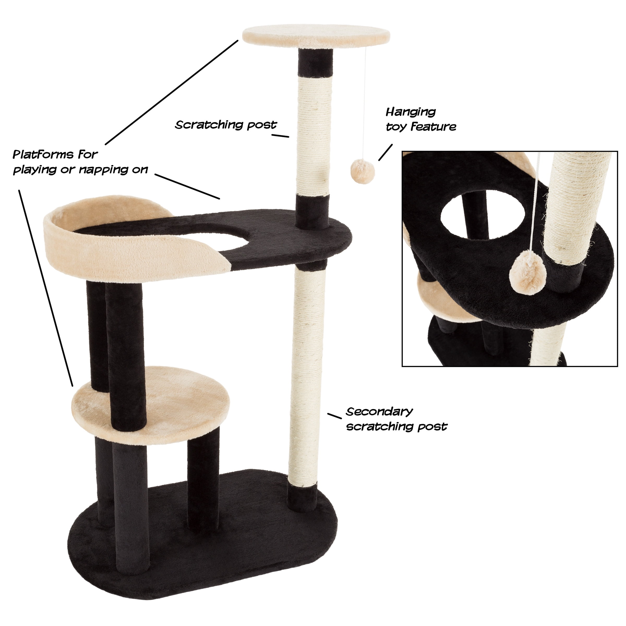 PETMAKER 3-Tier Cat Scratching Post for Indoor Cats and Kittens (Black)