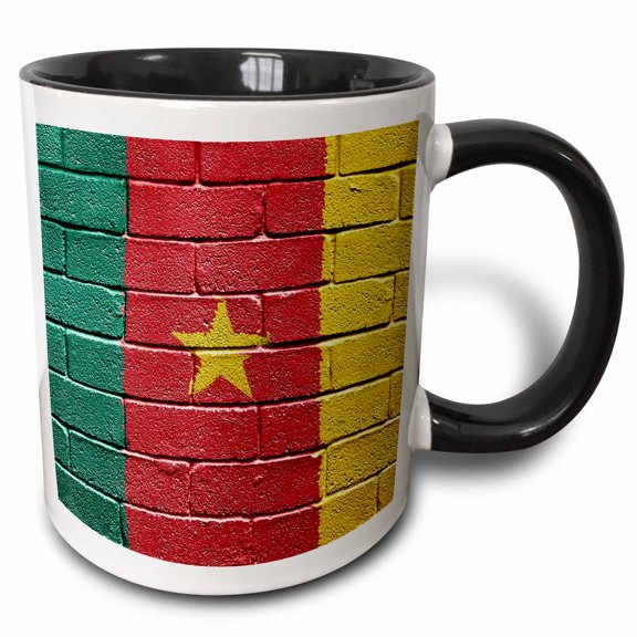 3drose, National Flag of Cameroon Painted onto a Brick Wall Cameroonian, 11oz Two-tone Black Mug