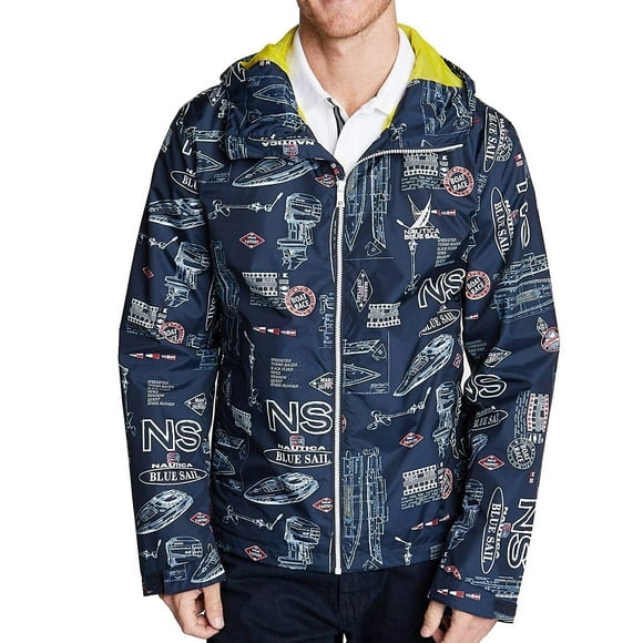 Nautica Mens Jackets Small Printed Hooded Windbreaker Blue S