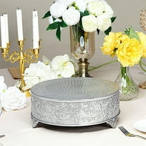 BalsaCircle 14" Silver Round Embossed Cake Stand Riser Wedding Dessert Display Pedestal Riser Centerpieces