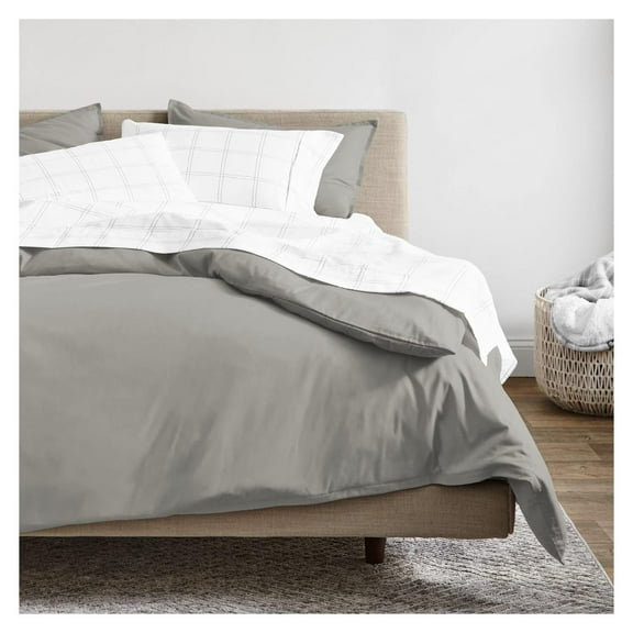 Drevy 100% Organic Cotton Sateen Duvet Cover Set - Full/Queen Size - Smooth Sateen Weave - Warm & Luxurious - Full/Queen Duvet Cover (Full/Queen, Light Grey)