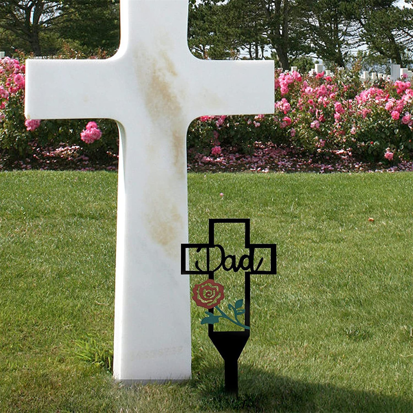 Yjdsgif Cemetery Memorial Cross Stake, Metal Cross Pile Garden Yard