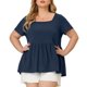 thumbnail image 2 of Women's Plus Size Tee Shirts Square Neck Textured Printed Peplum Summer Short Sleeve Tops Navy Blue 4X, 2 of 7