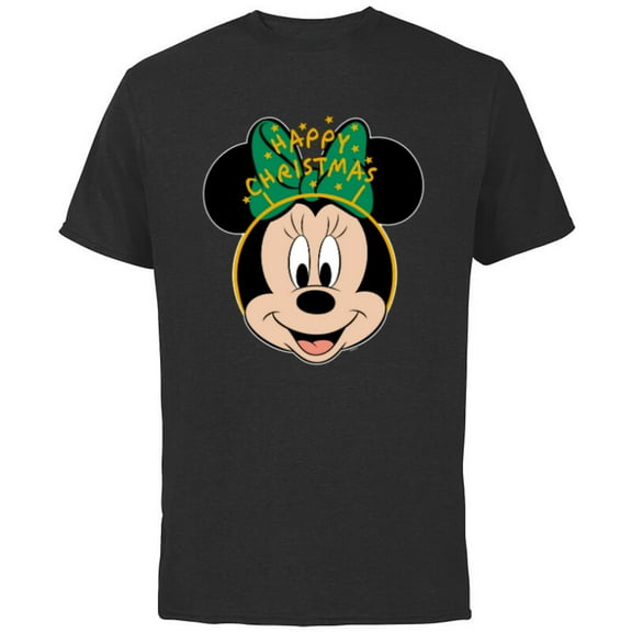 Disney Minnie Mouse Happy Christmas Holiday Headband - Short Sleeve Cotton T-Shirt for Adults - Customized-Black