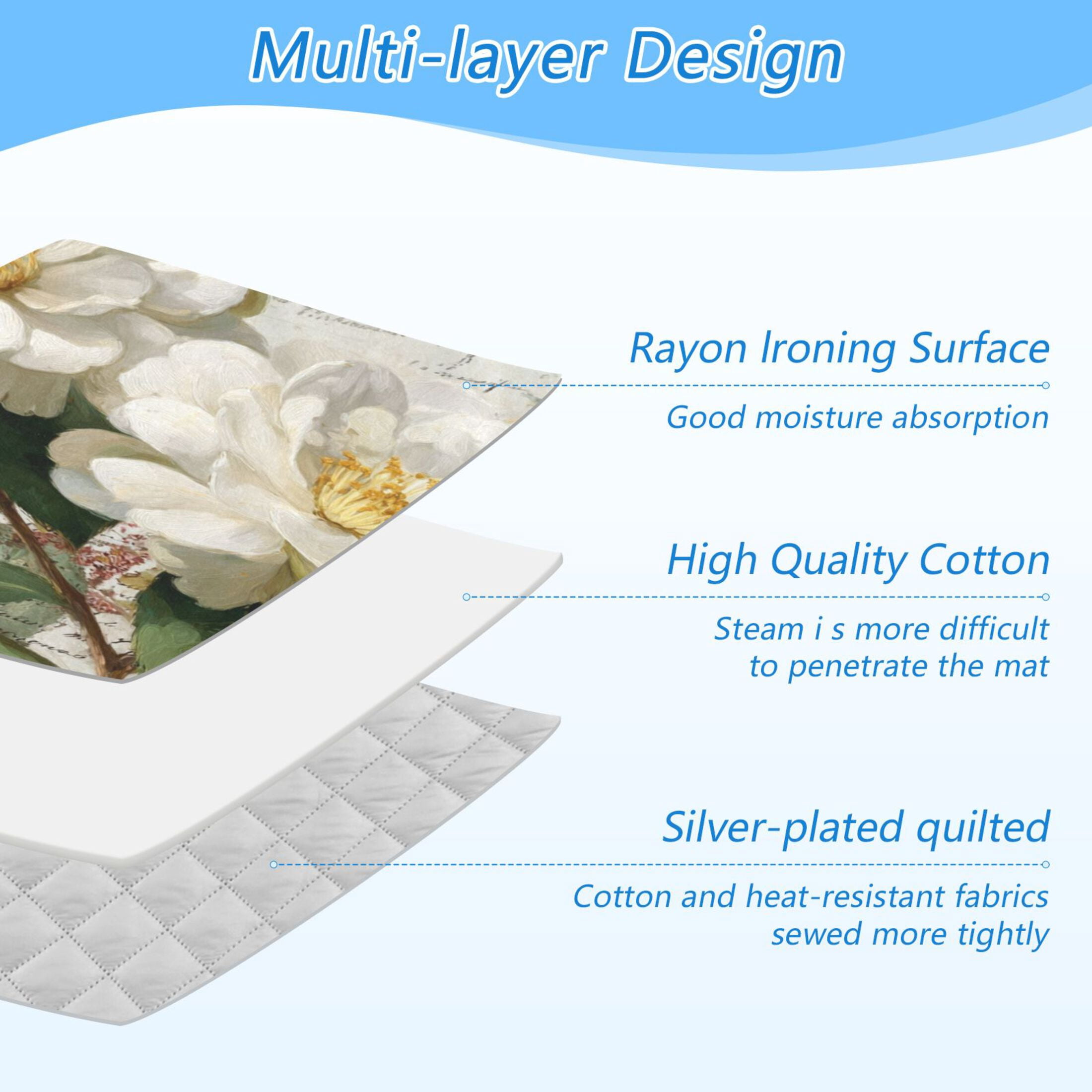 Ironing Mat Portable Ironing Blanket for Table Top Travel Ironing Pad for Washer Dryer 27.6" x 47.2" Vintage White Camellias