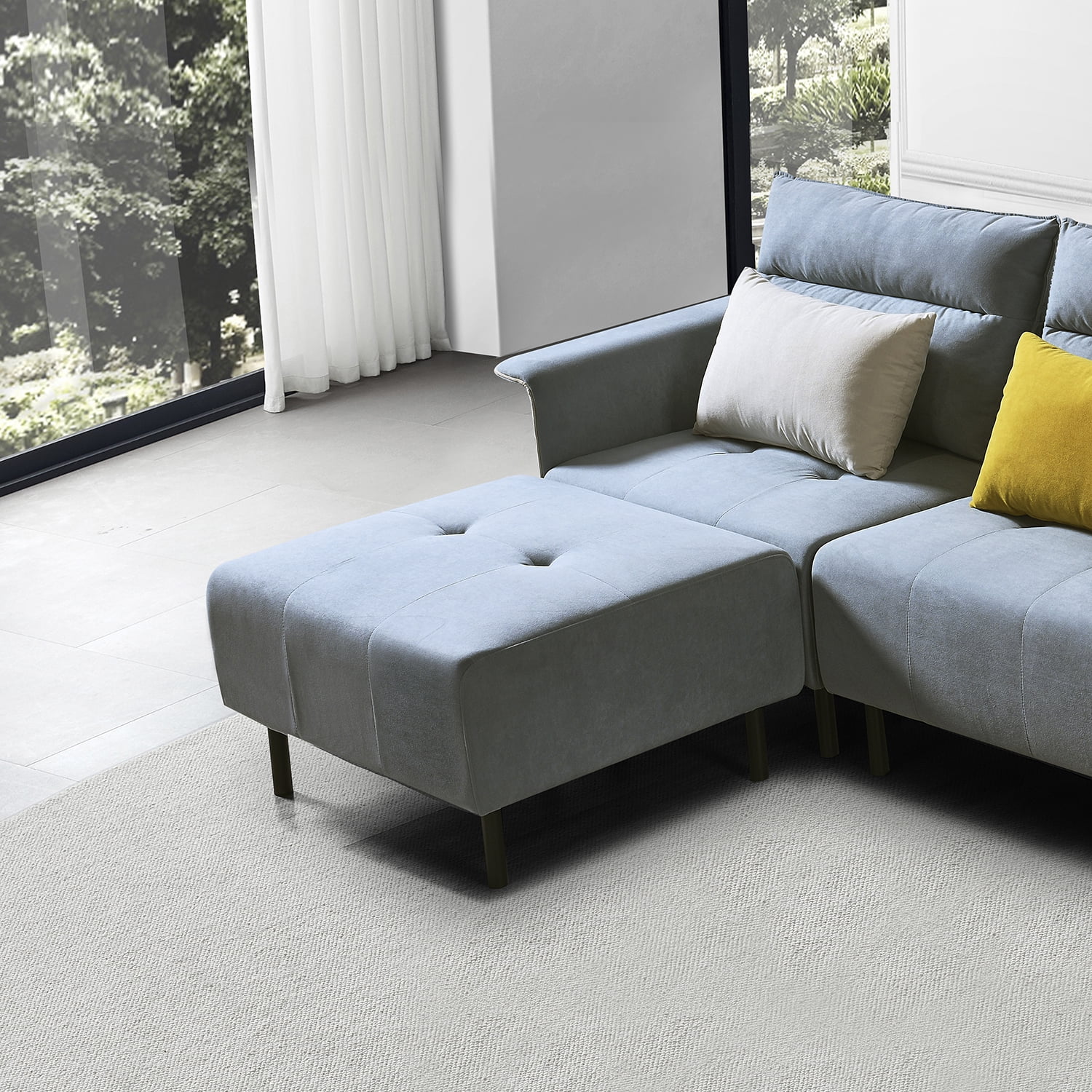 Resenkos Sofa for Room Sofa Chaise Sleeper Sofa for Small Living Room Spaces with Cushion Couch for Bedroom Mid-Century Modern Reversible Sectional Sofa, Blue