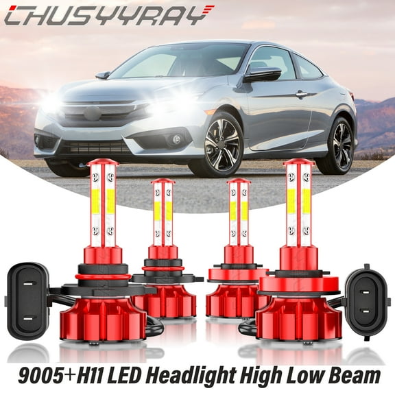For 2016 2017 2018-2021 Honda Civic H11 9005 LED Headlight High Low Beam Bulbs Kit 6000K White 4Pcs