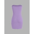 thumbnail image 2 of Lilac Purple Solid Bandeau Slit Mini Dress For Women Casual Bodycon Outfit, 2 of 7