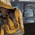 thumbnail image 1 of Zip Up Loose Hooded Sports Sweatshirts,Letter Graphic Y2k Style Long Sleeve Top Solid Color Hoodie Jacket,Women's Sporty Sweatshirts, 1 of 5