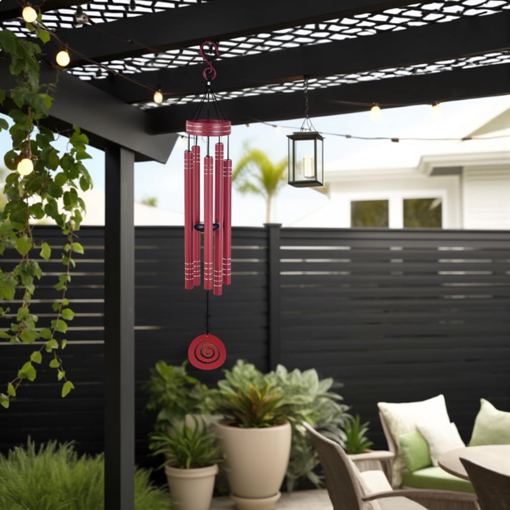 Sunset Vista Design 41" Heavy Tone Wind Chimes, Modern Wind Chimes with Aluminum Tubes and S Hook,Outdoor/Indoor Wind Chimes for Home Garden Hanging Decor,Window Wind Bells, Red
