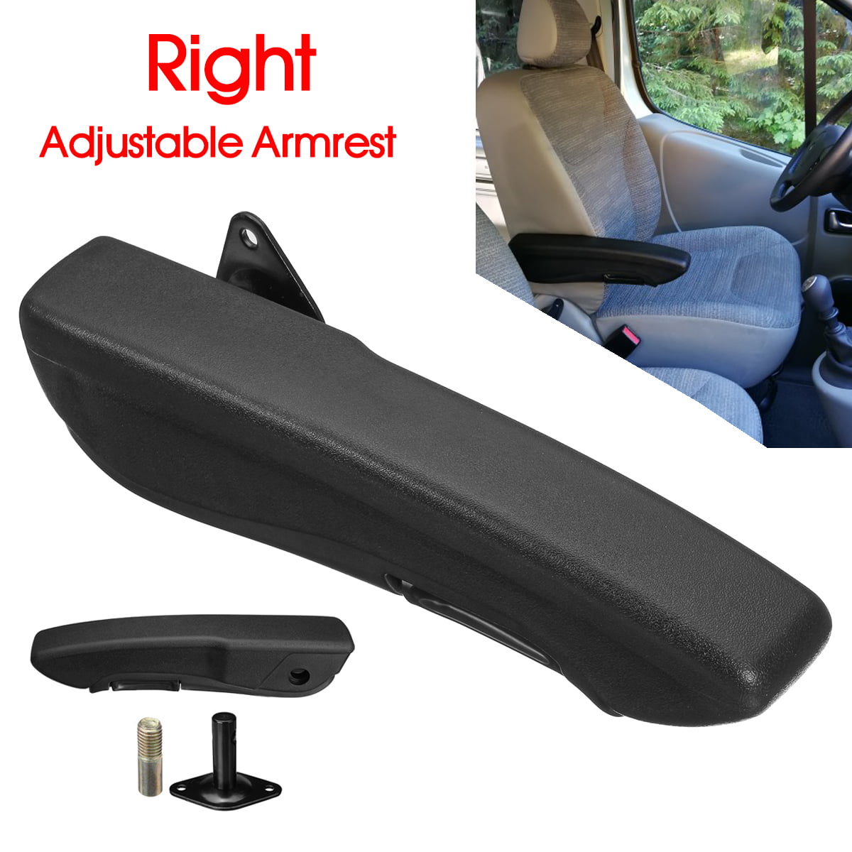 Universal Car Truck Minivan Adjustable Armrest Cover Right Side Black PU Leather