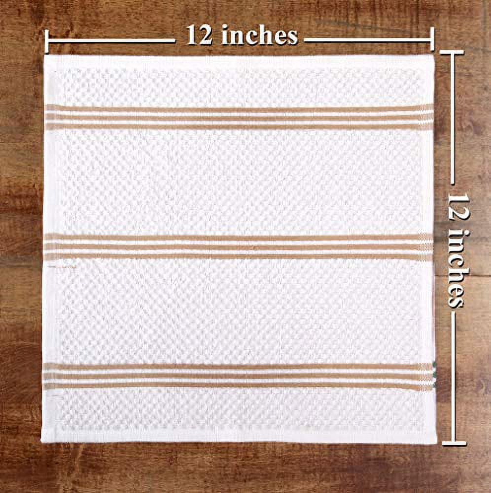 Sticky Toffee Kitchen Dishcloths Towels 100% Cotton, Set of 8, Tan and White Dish Cloth Towels, 12 in x 12 in
