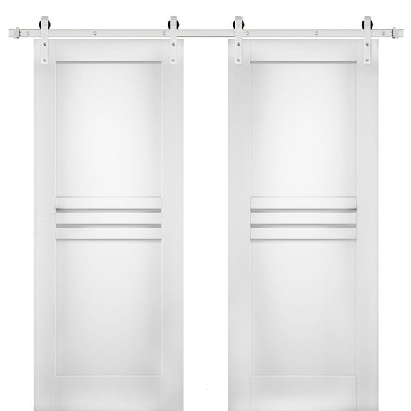 Modern Double Barn Door 72 x 80 inches / Mela 7444 White Silk / Stainless Steel 13FT Rail Track Set / Solid Panel Interior Doors