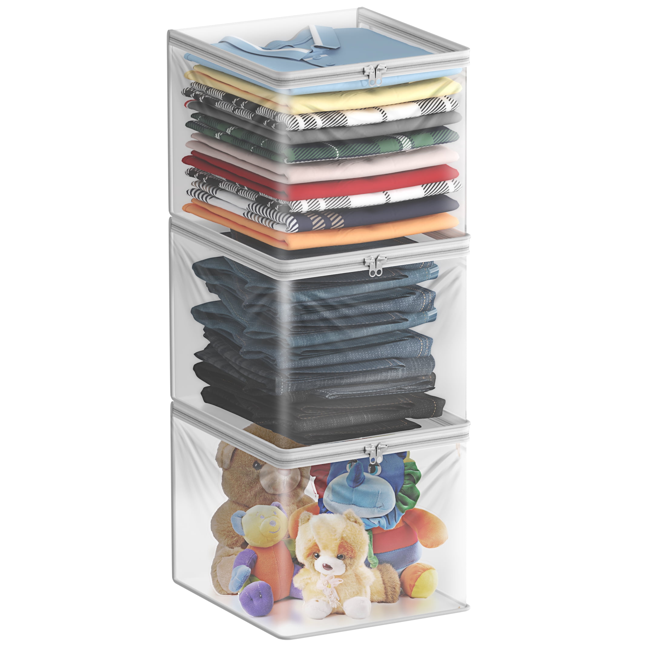 Sorbus Foldable Clear Storage Bags with Zipper & Handles, 3 Pack for Clothes & Blankets