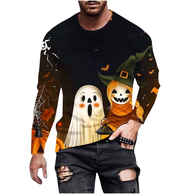 Pisexur Chandails en Molleton Oversize d'Halloween pour Hommes Chandails en Molleton Graphiques de Festival Amusants Manches Longues Chandail Décontracté Col Rond Grande Taille P-6TG