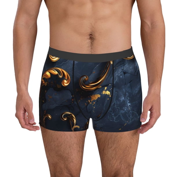 Fotbe Elegant Gold Scrollwork Calzoncillos Tipo Boxer con Bolsa de Soporte Total para Hombre, X-Temp Fresco, Transpirable y de Secado Rápido-X-Large