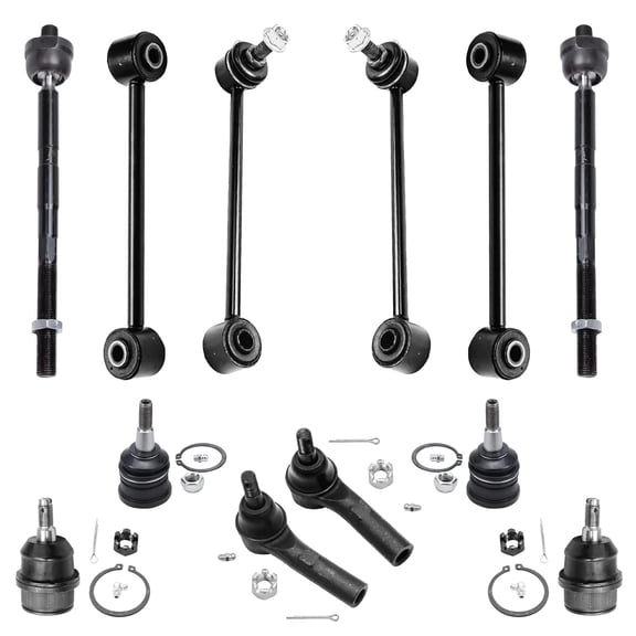 Detroit Axle - Front 12pc Suspension Kit for 05-10 Jeep Grand Cherokee Commander, 4 Ball Joints 4 Tie Rods 4 Front Rear Sway Bars 2005 2006 2007 2008 2009 2010 Replacement