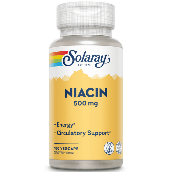 Solaray Niacin 500 mg, Vitamin B3 | Skin Health, Cardiovascular, Nervous System & Circulation Support | 100ct