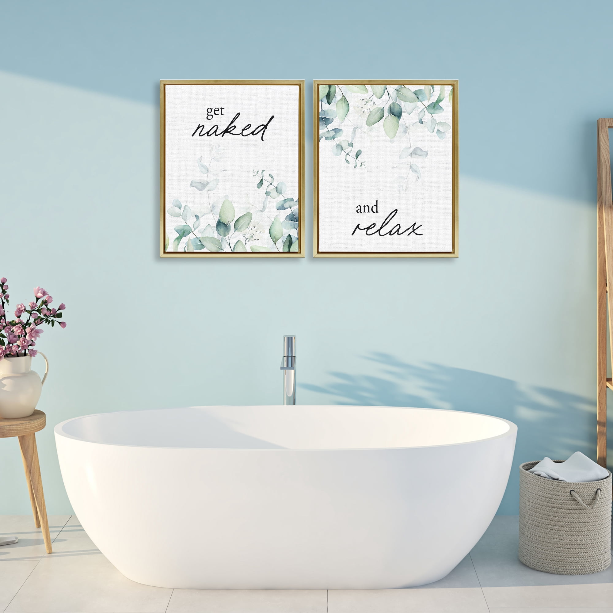 Get Naked & Relax Herbs 2 Piece Gold Framed Floater Canvas Set, design by Lettered and Lined