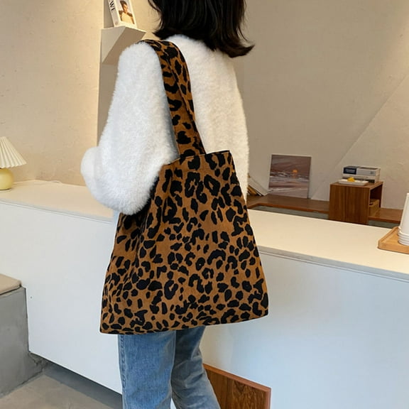 LABSERRON 1Pack Women Tote Bag Leopard Polyester Large Capacity Shoulder Handbag for Daily Use 13.76X13.36X2.75in