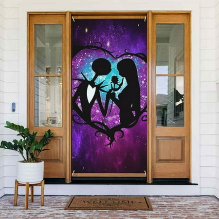 The Nightmare Before Christmas Door Cover Decorated Banner Tapestry Home Decoration Holiday Party Supplies Door Banner Porch Sign Banner 72.8 x 35.4 Inch