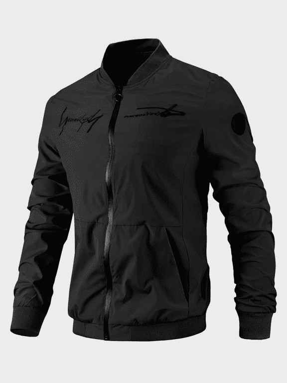 Men's Letter Embroidered Slim Fit Lightweight Sportswear Jacket Casual Bomber Jacket
