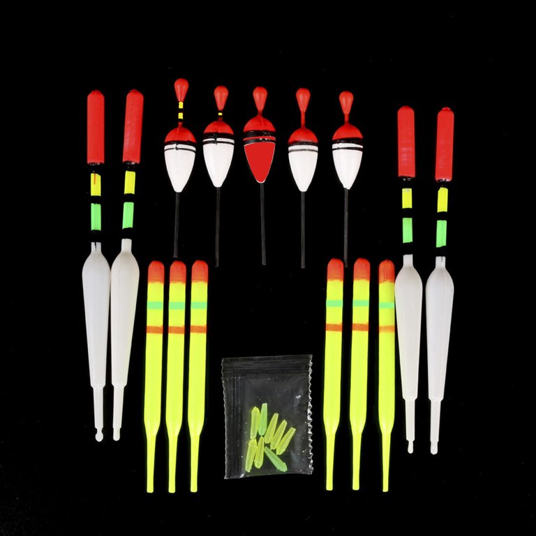 Cheers.us 15 Pcs Plastic Fishing Floats Night Lighted Fishing Bobbers Slip Floats with Glowing Stick Tubes for Fishing