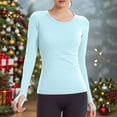 thumbnail image 6 of Workout Shirts for Women Long Sleeve Yoga Tops Sports Running Shirt Tight Athletic Top Slim Fit (M, Light Blue), 6 of 8