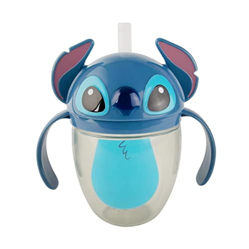 The First Years Disney Stitch Gobelet à Paille Lestée - Gobelets Anti-Fuite pour Tout-Petits avec Couvercle Rabattable - Gobelets de Transition - Fournitures d'Alimentation pour Tout-Petits - 7 Oz - à Partir de 6 Mois