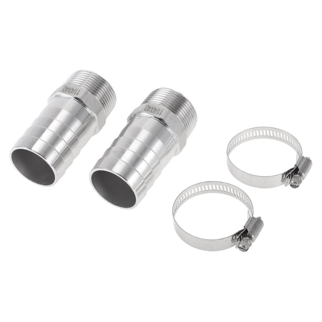 Accesorios de manguera de acero inoxidable 304 Unique Bargains, ajuste de compresión macho de rosca BSPT de 1" para aire, agua, aceite, gas y combustible, 1 juego 1.57"OD-1.2"BSPT