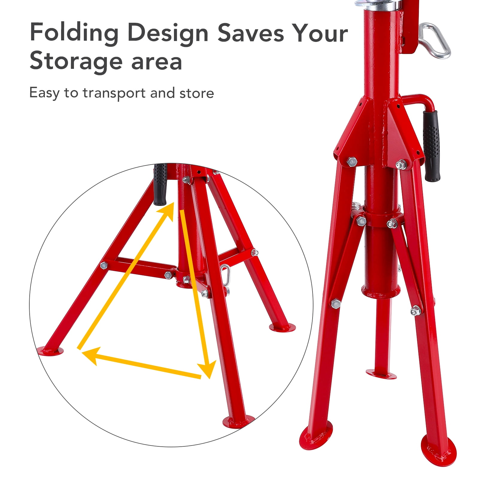 Adjustable Pipe Jack Stand with Folding Design, 28-54 Inch Height Range and 2500 LB Capacity, V-Groove Support for 1/8-12 Inch Pipes, for Welding and Construction Use
