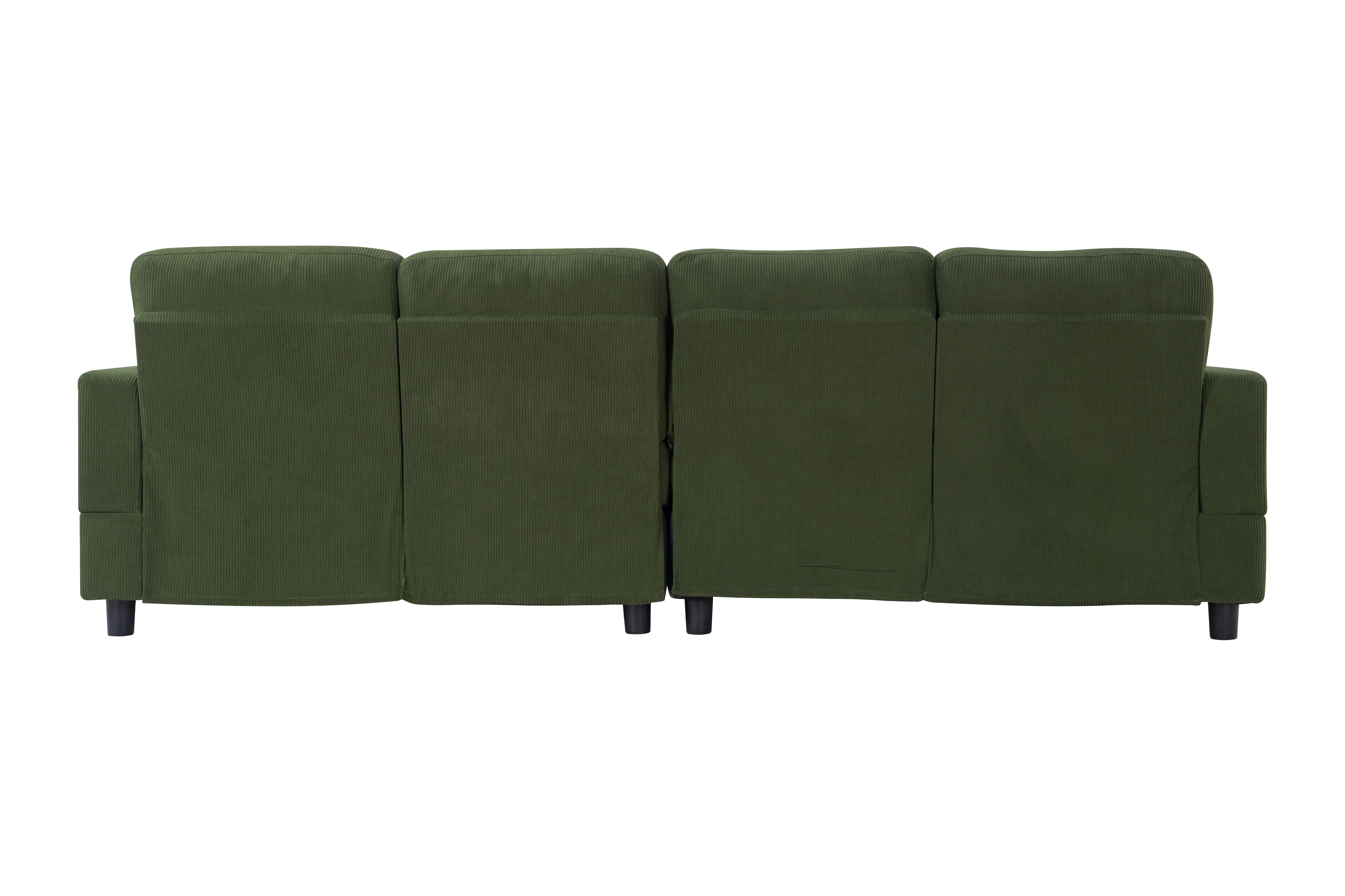 98.8 Inch Oversized U-Shaped Sectional Couch, Corduroy Upholstered 4-Seat Double Chaise Sofa with Thick Padding and Solid Plastic Legs for Living Room Family Room, Green