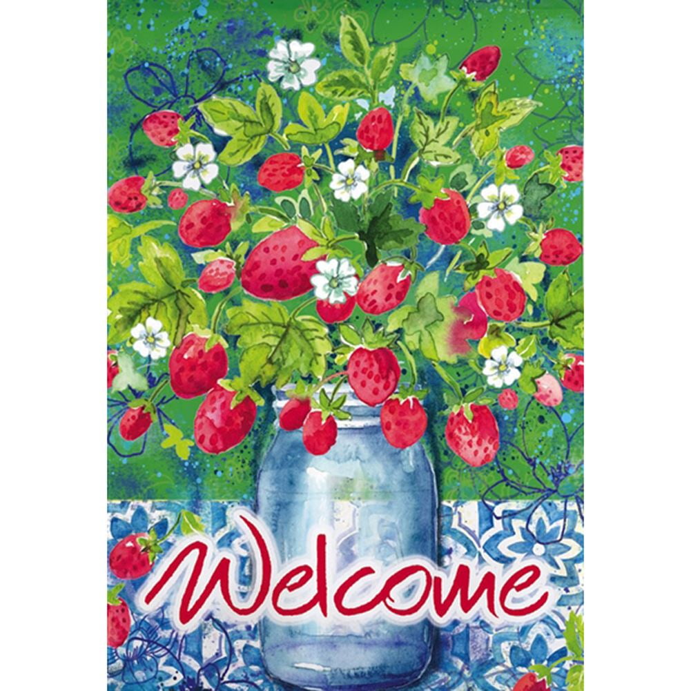 Evergreen Suede Textured Garden Flag - Strawberry Bouquet, Size - 12.5"