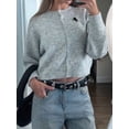 thumbnail image 5 of Women'S Button Up Crew Neck Cardigan Long Sleeve Knitted Sweater Outwear Gray M, 5 of 7