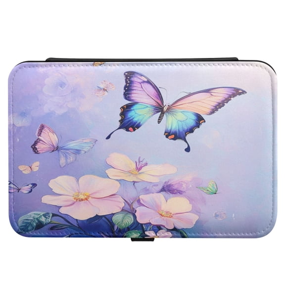 Leather Jewelry Box Rectangular 8.27x5.5x1.78In Travel Jewelry Storage Earrings Necklace Bracelet Watch Brooch Storage Light Purple Rainbow Butterfly