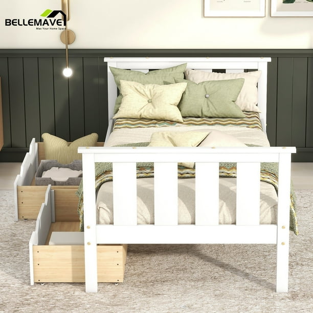 Bellemave Twin Size Platform Bed with Storage Drawers, Modern Wood Kids