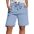 thumbnail image 3 of Delayuji Women's Short Fashion Casual Solid Color Tie Up Elastic Waist Cotton Linen Short Sports Pants with Pocket, 3 of 7