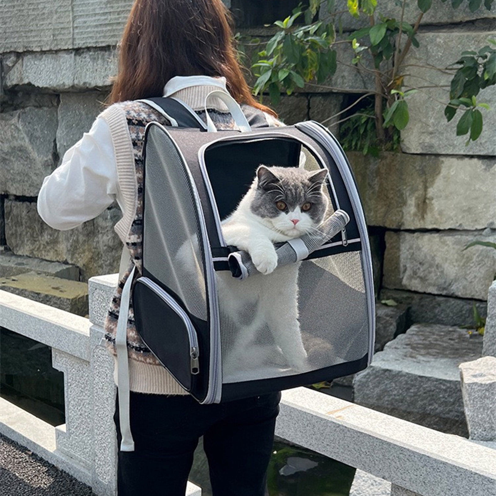 Bubble Backpack Pet Carrier for Cats and Dogs - Large Ventilated Travel Backpack for Small Medium Pets up to 15lbs, Ideal for Hiking, Outdoor Adventures & Vet Visits (Black)