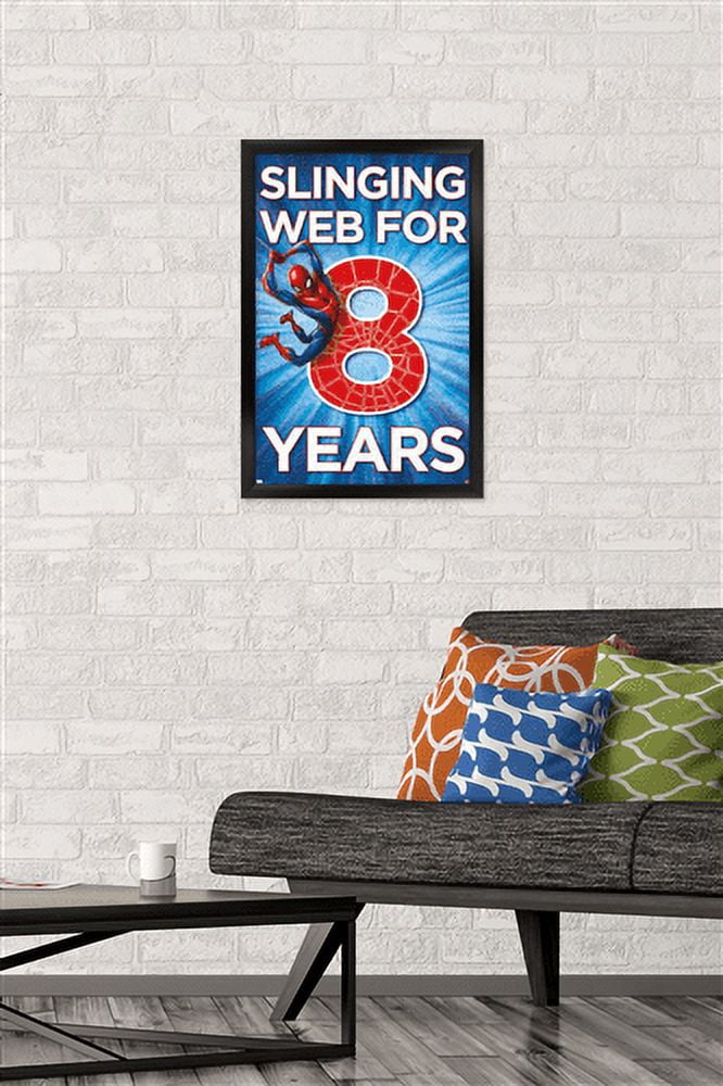 Marvel Spider-Man - Happy 8th Birthday Wall Poster, 14.725" x 22.375", Framed