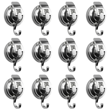 

12Pack Suction Cup Hooks Heavy Duty Powerful Hooks Vacuum Suction Shower Hooks Reusable Without Punching Waterproof Wall Bathroom Kitchen Restroom - Silver