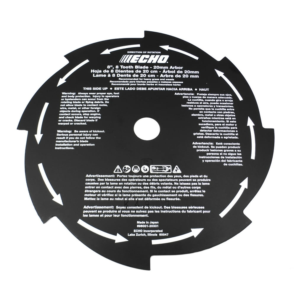 Echo 8" Brush Blade 8 Tooth (20MM) Arbor for Gas Brushcutters / SRM225U / 69600120331 Walmart
