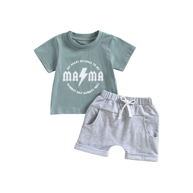 xiaxaixu Kids Boys Girls Clothes, Short Sleeve Round Neck Letters Print Tops Solid Color Short Drawstring Shorts Trousers Casual Outfits