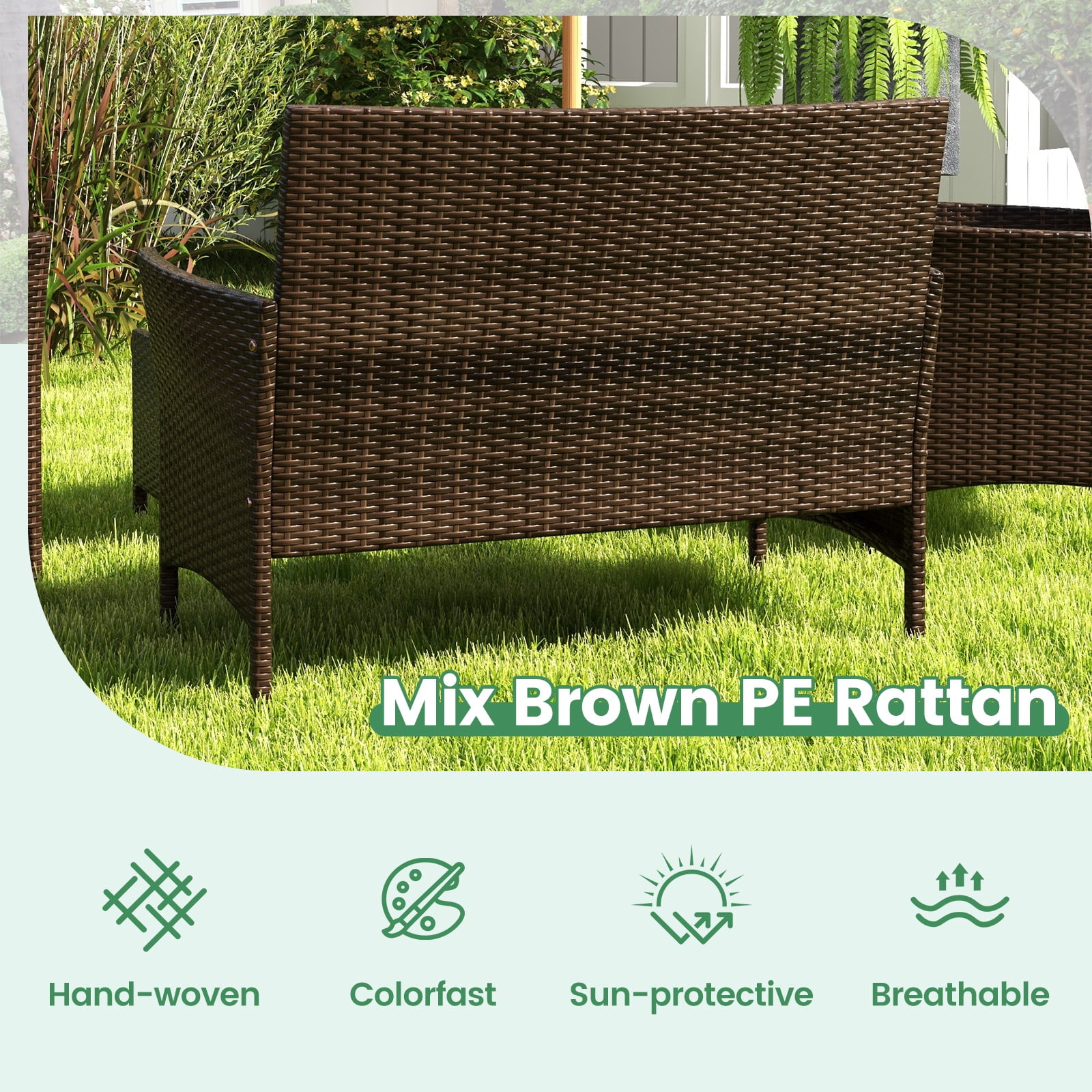 Gymax 4PCS Patio Rattan Conversation Furniture Set Outdoor w/ Gray Cushion