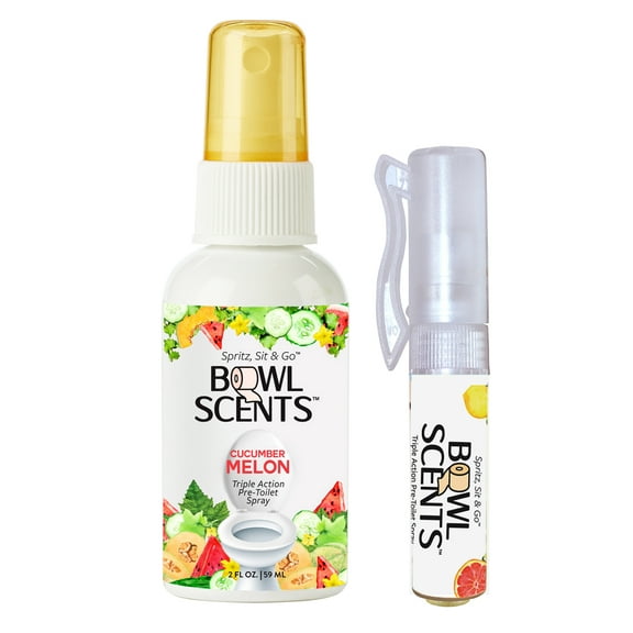 Bowl Scents Cucumber Melon Toilet Spray | 2 oz Mini   Traveler | Prevents Nasty Poop Smell | Ships Same Day