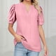 thumbnail image 2 of Camiseta ajustada de mujer a la última: cuello en V, mangas abullonadas, nailon y spandex, informal de verano para ir al trabajo., 2 of 5