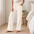 thumbnail image 4 of Ohufall Fleece Pajama Pants for Women Stretchy Wide Leg Sleep Pant Pockets Comfortable Solid Color Home Lounge Pants, 4 of 7