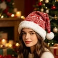 thumbnail image 3 of Reindeer Knit Christmas Santa Hat Red Pom Pom Fur Trim Holiday Hat, 3 of 4