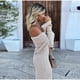 thumbnail image 3 of Vestido largo de verano para mujer, prenda elegante de manga larga con cuello oblicuo y protección solar, ceñido al cuerpo, ropa de playa para vacaciones, 2024, 3 of 5