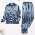 thumbnail image 2 of DondPO Silk Pajamas,Pajamas For Women Set Long Sleeve Button Up Sleepwear Soft Lightweight Comfy Long Pants Loungewear,Womens Silk Pajamas Set,Silk Pj Sets for Woman Blue M, 2 of 6