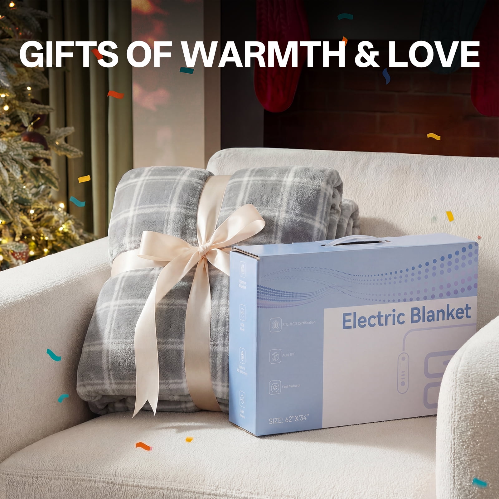ELEKA Electric Blanket Queen Size，Soft Flannel & Sherpa Heated Blanket，1–10H Auto‑Off,8 Heating Levels，Warm Gift for Family ,84"x90" inches， Grey White Plaid